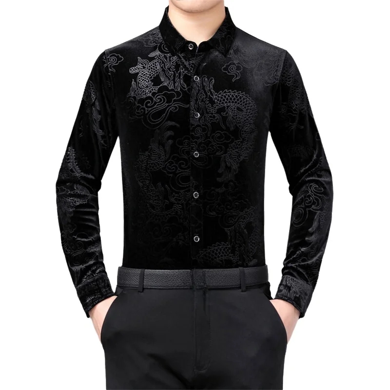 Men Formal Wear Shirts - 남성용 긴소매 셔츠 중국 용 문양