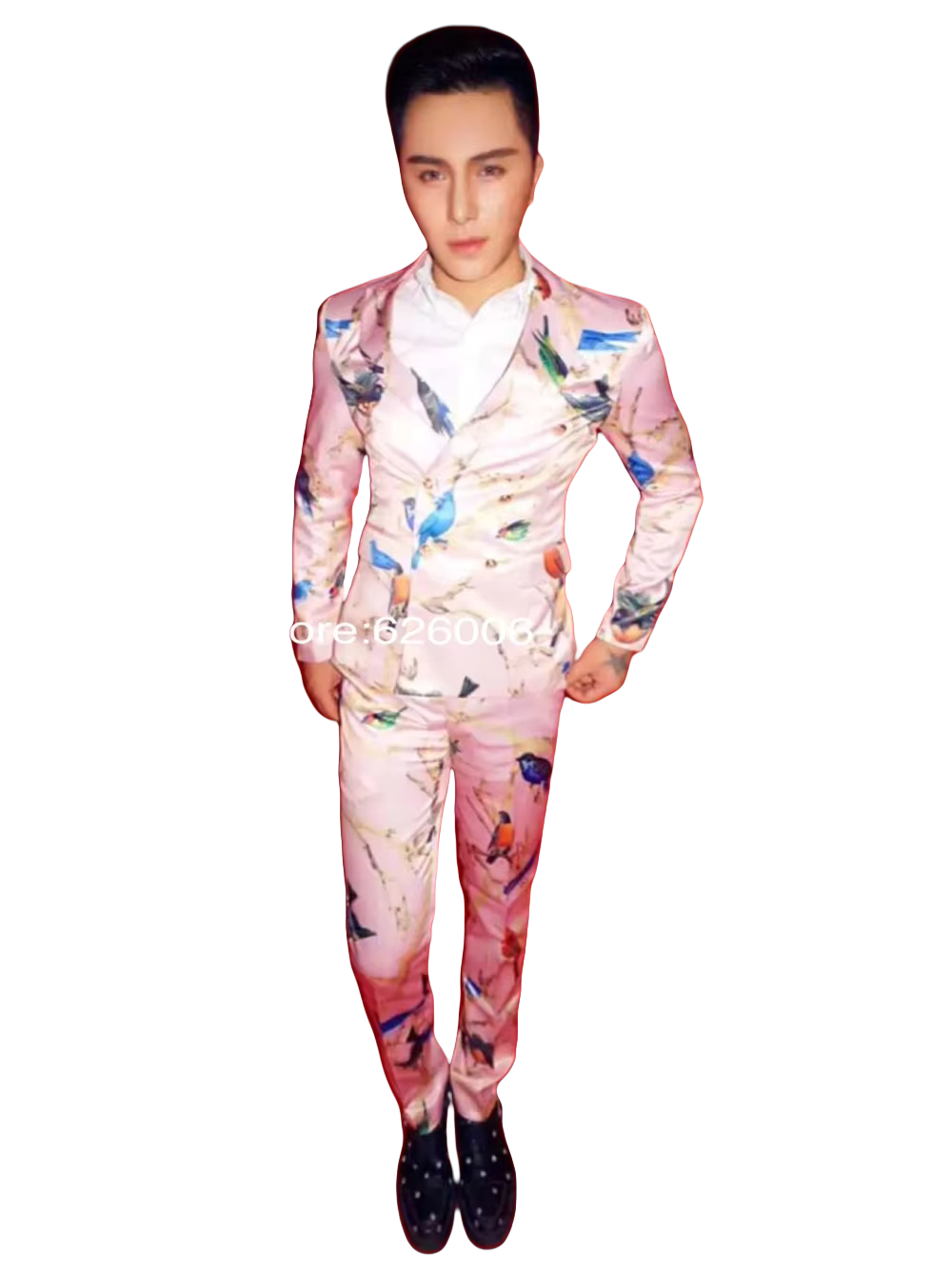 Men Formal Party Wear Dress - 남성 패션 꽃무늬 핑크 새 프린트