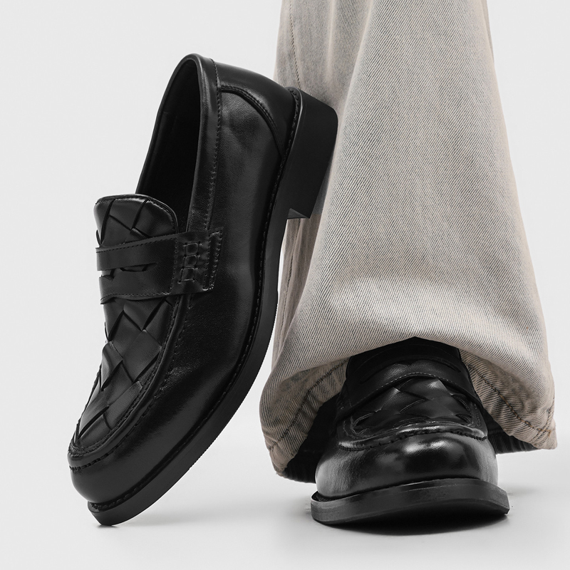 Men'S Formal Office Wear Shoes - 남성 수제 직조 페니 로퍼 블랙