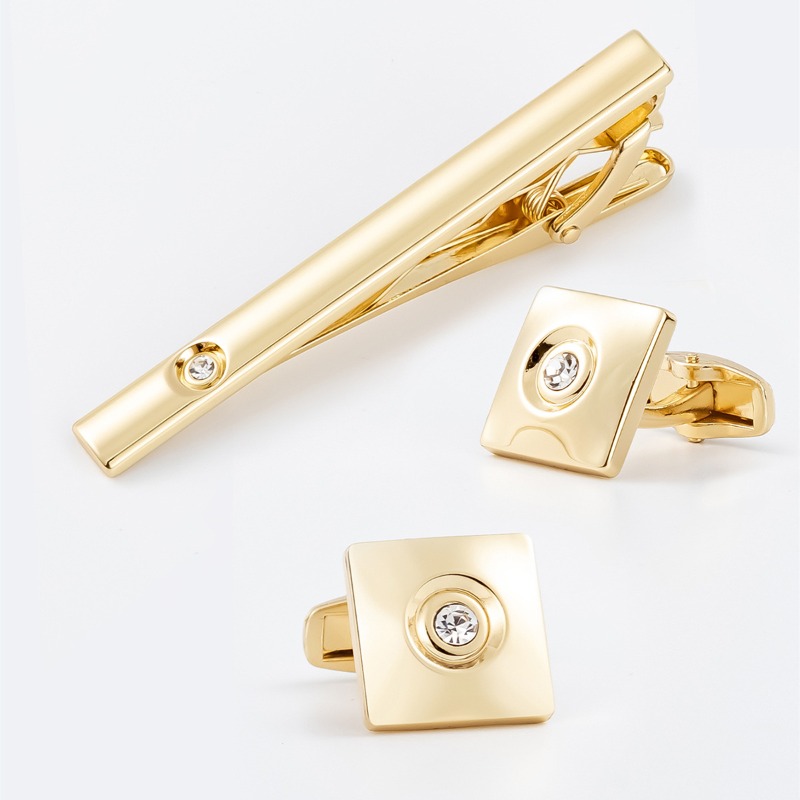 Cufflinks Silver Set - 라이트 럭셔리 골드 실버 사각 지르콘