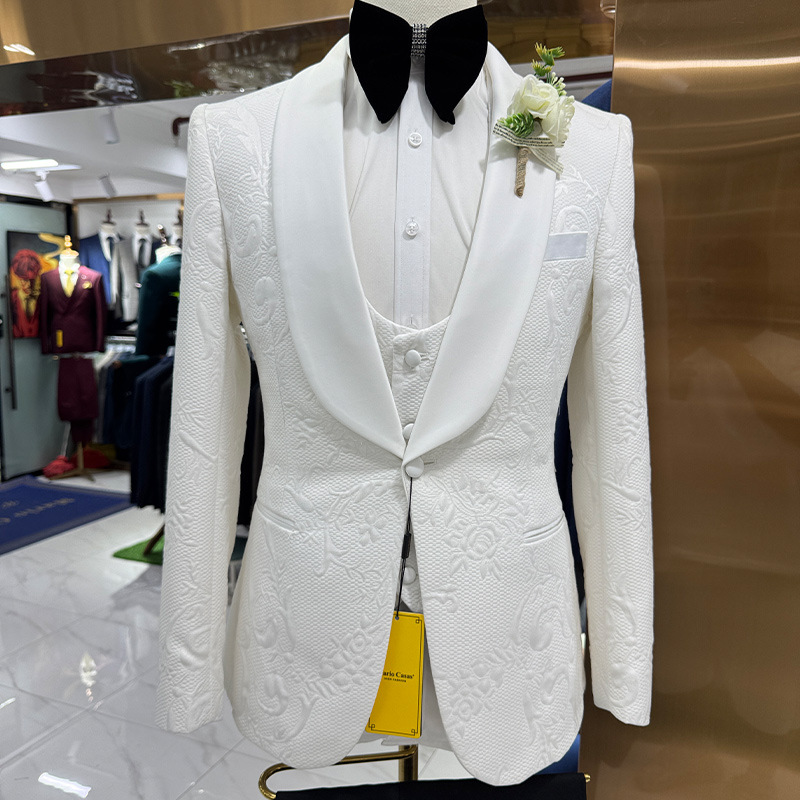 Men Formal Wear For Wedding - 남성 웨딩 정장 화이트 3피스 세트