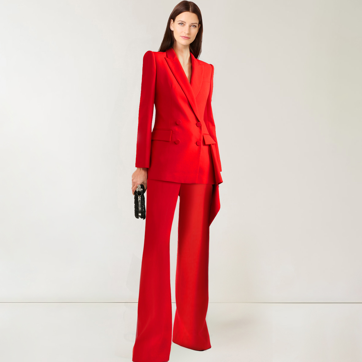 Slim Fit Suit Set - 올링엔틀 레드 팬츠슈트 여성용 투피스 정장