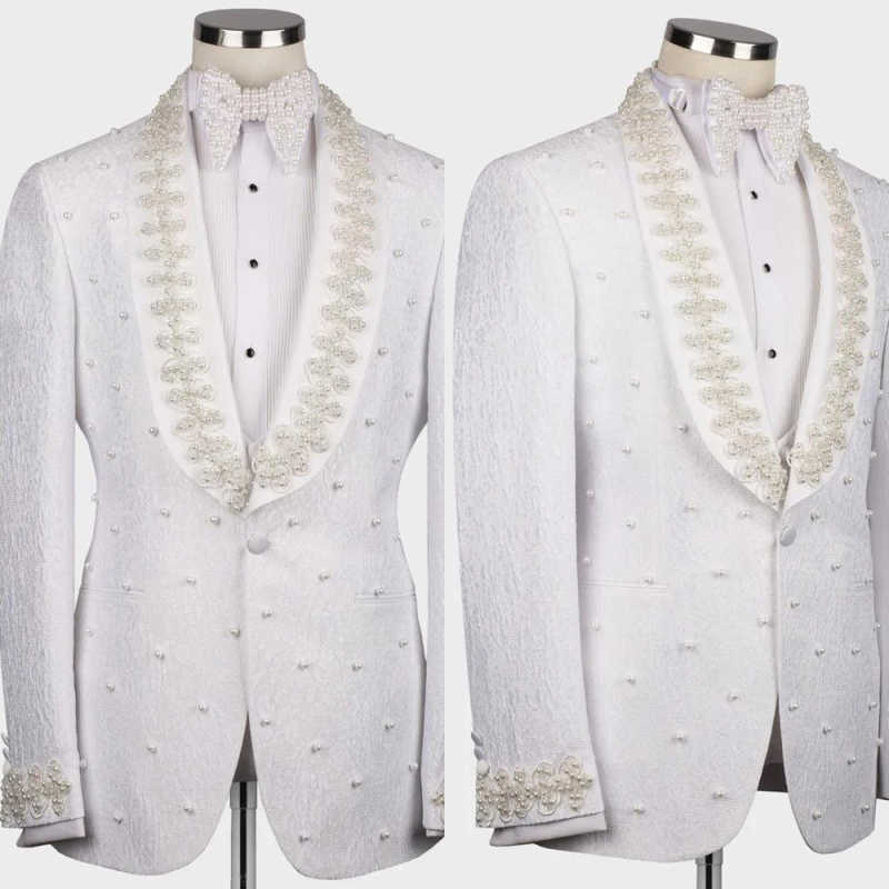 Men Formal Wear With Coat - 화이트 웨딩 남성 정장 패션 코튼
