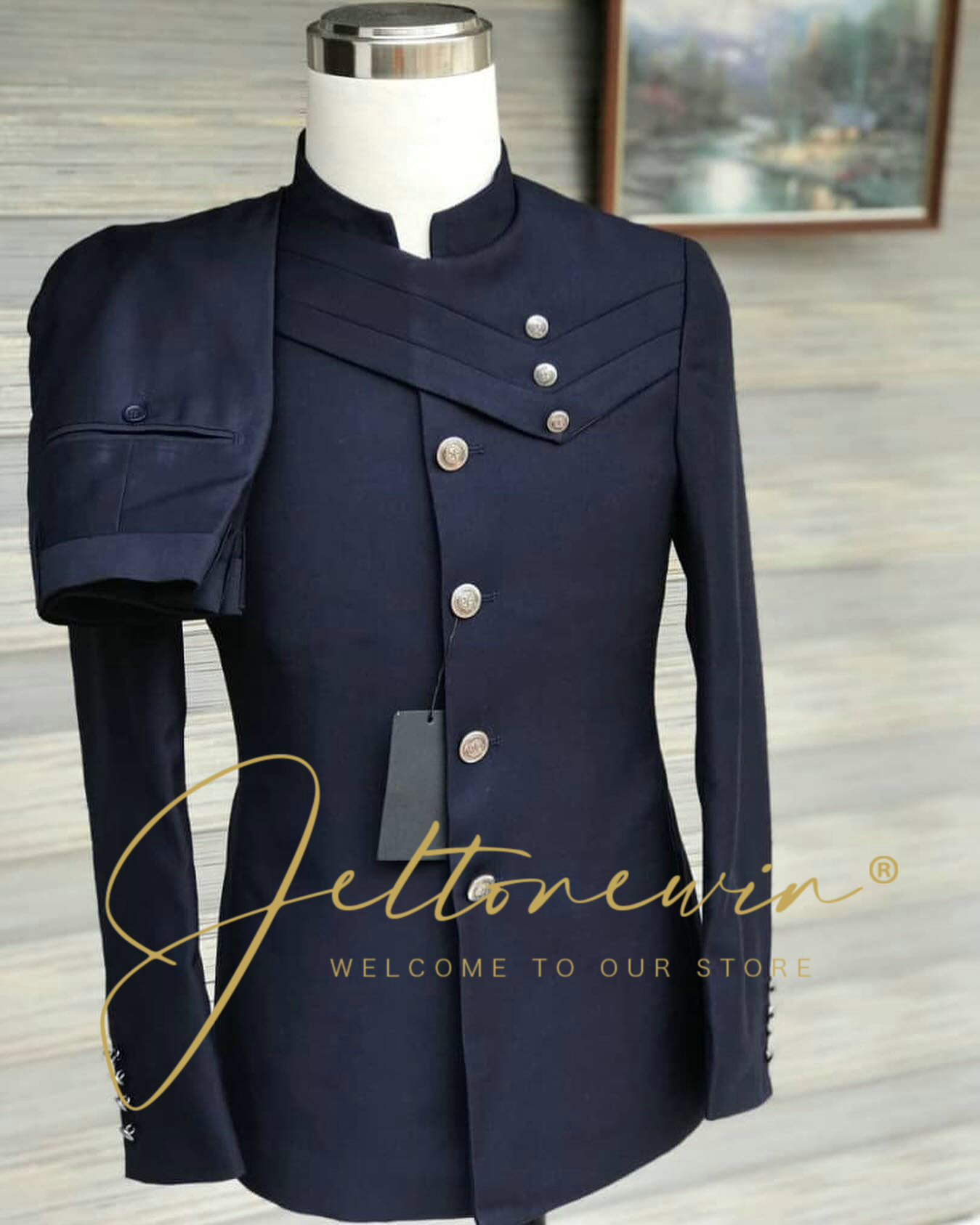 Men Formal Wear For Wedding - 남성 네이비 블루 정장 세트, 밀리터리