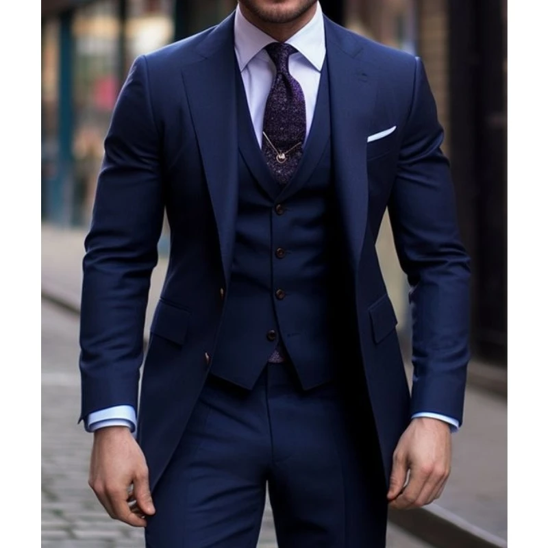 Men Formal Wear For Wedding - 네이비 블루 3 조각 캐주얼 남성