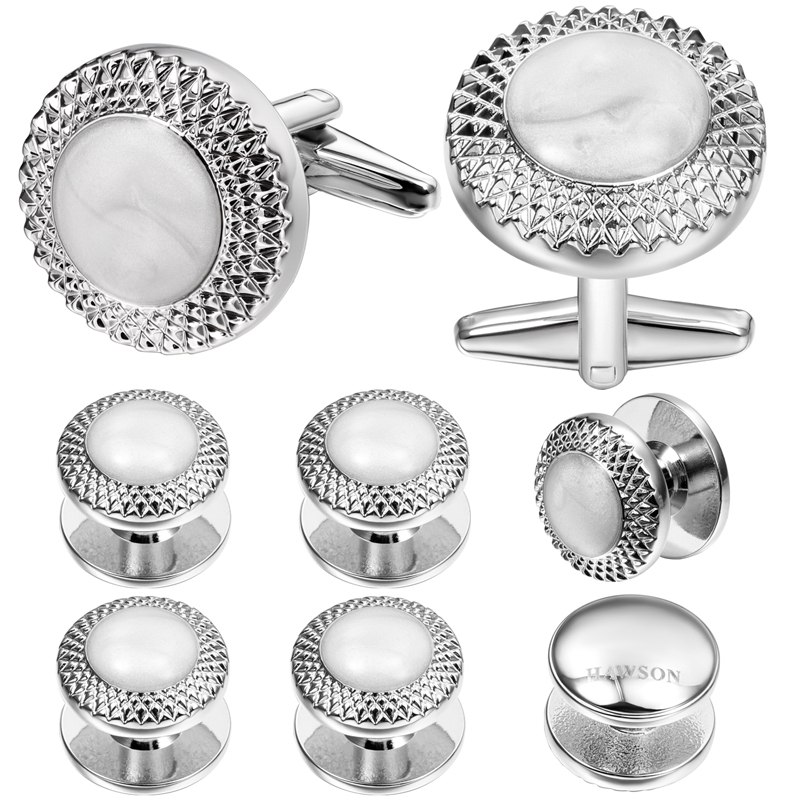 Cufflinks Silver Set - HAWSON 실버 도금 오팔 쉘 인레이
