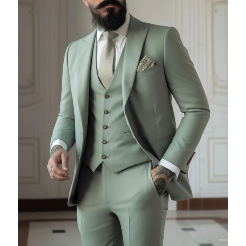 Men Formal Wear With Coat - 밝은 녹색 정장 남자 정장 3