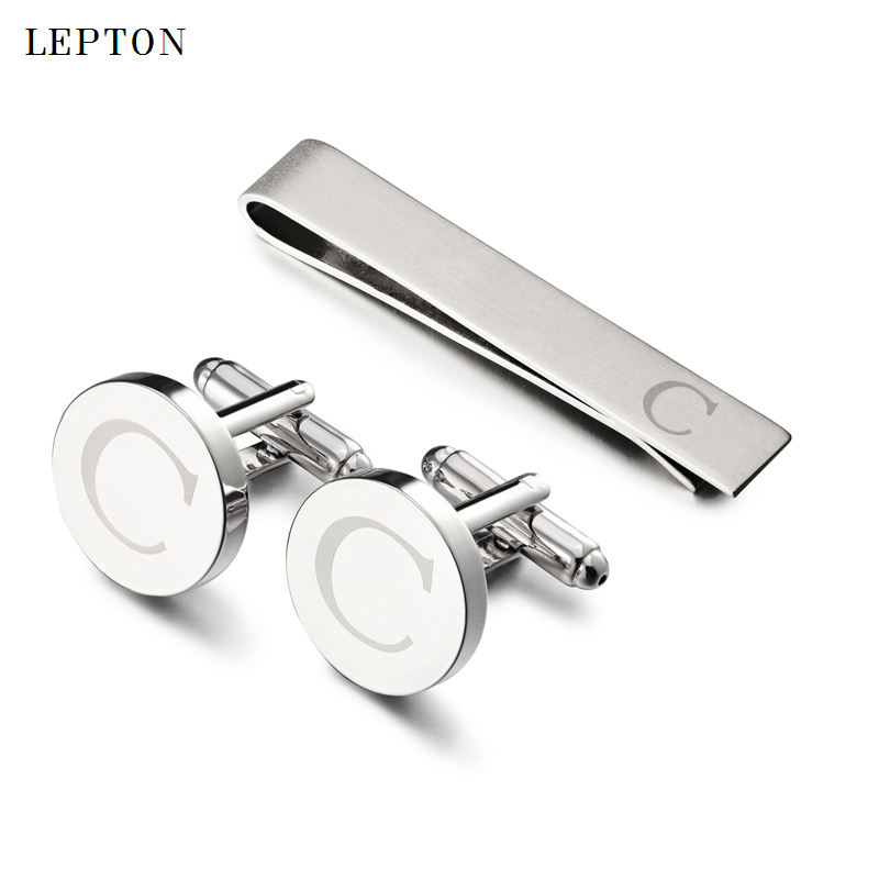 Cufflinks Silver Set - 핫세일 라운드 레터 C 커프스 링크스