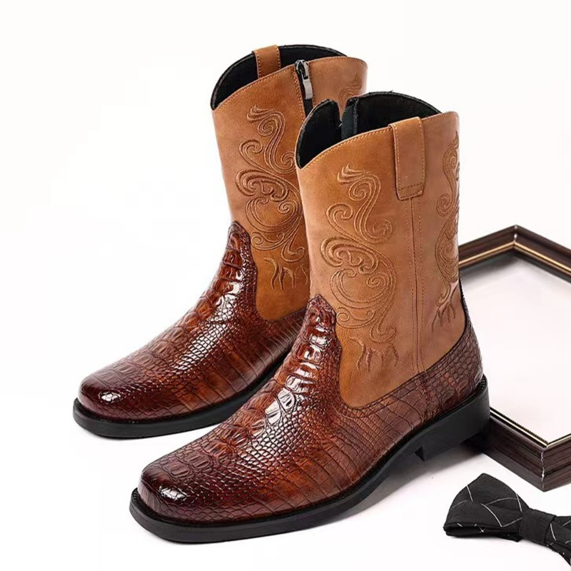 Men'S Ethnic & Formal Designer Wear Studio S - 패셔너블한 엠보싱 캐주얼 남성용 웨스턴 카우보이