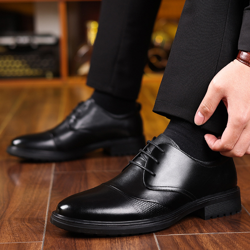 Formal Men Daily Wear Shoes - 남성용 블랙 천연 가죽 텍스처드 레이스업