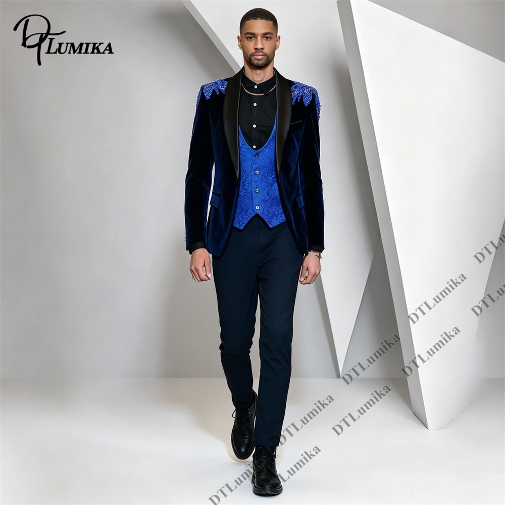 Men Formal Wear For Wedding - Peagent Men 3 피스 벨벳 슈트