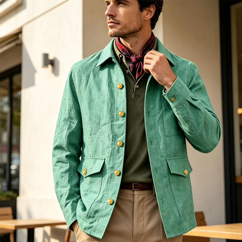 Men Formal Wear With Coat - 빈티지 남성 린넨 재킷 라펠 칼라
