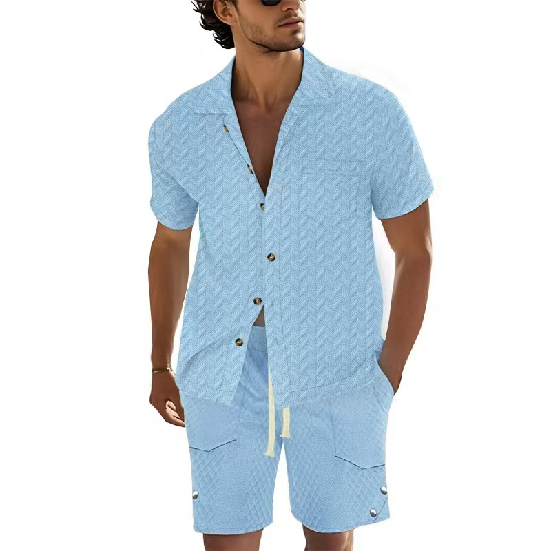 Men'S Formal Beach Wear - 핫세일 남성 반팔 세트 여름 솔리드