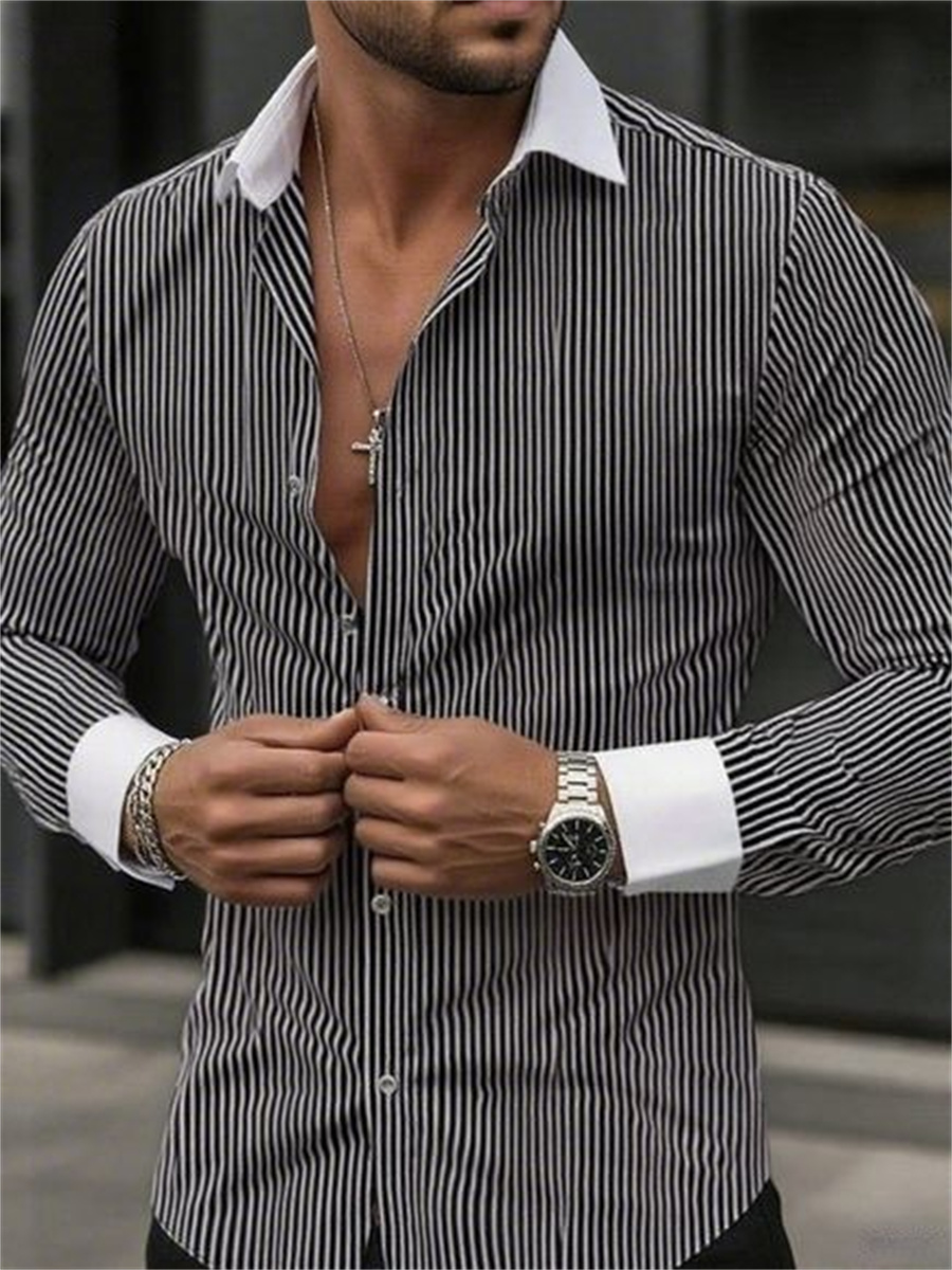 남성 슬림핏 스트라이프 라펠 긴소매 정장 셔츠 칼라 비 - Men Formal Wear Shirts 리뷰 및 가격