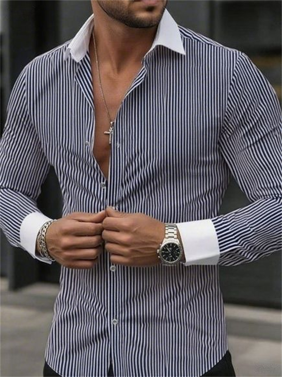 남성 슬림핏 스트라이프 라펠 긴소매 정장 셔츠 칼라 비 - Men Formal Wear Shirts 리뷰 및 가격