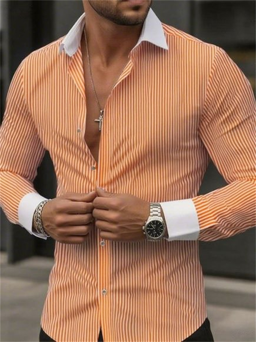 남성 슬림핏 스트라이프 라펠 긴소매 정장 셔츠 칼라 비 - Men Formal Wear Shirts 리뷰 및 가격