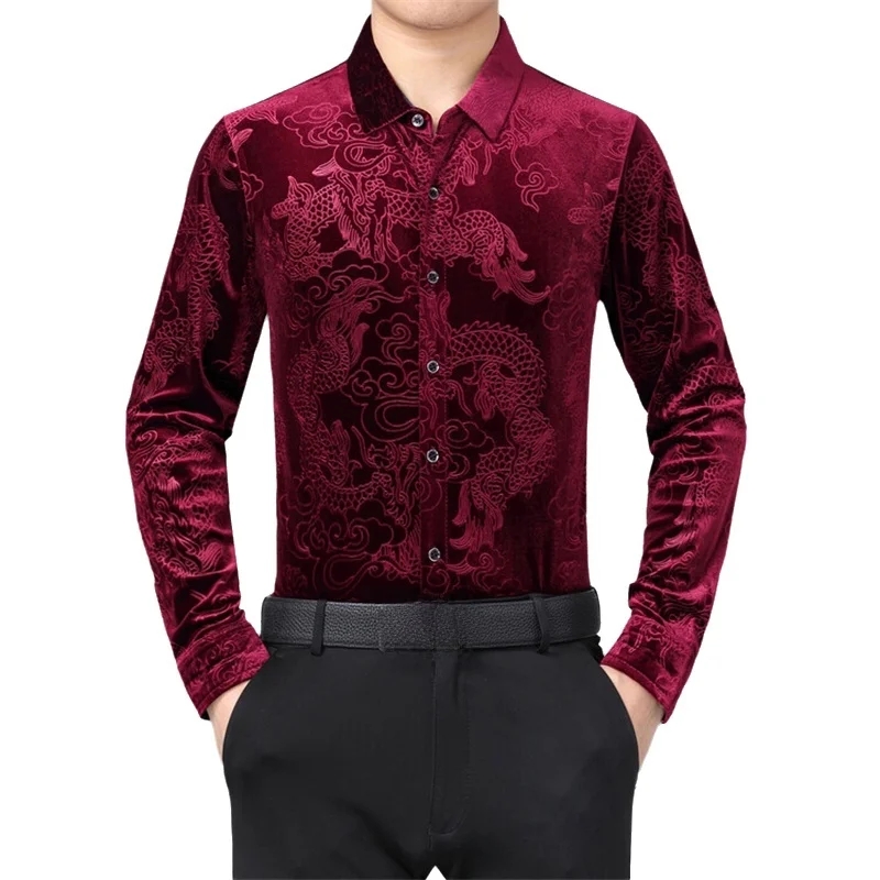 남성용 긴소매 셔츠 중국 용 문양 전통 동양 스타일 캐 - Men Formal Wear Shirts 리뷰 및 가격