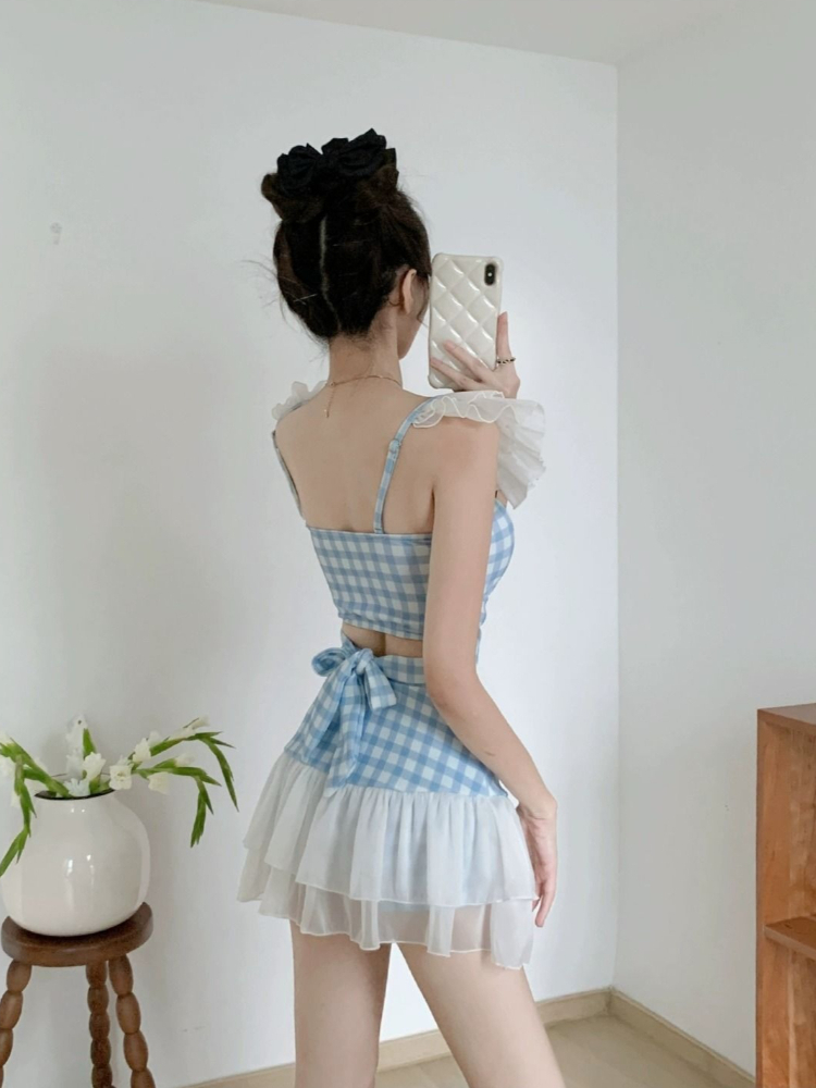 숙녀 슬리밍 홀터넥 수영복 귀여운 리본 매듭 레트로 하 - Slim Fit Suit Set 리뷰 및 가격