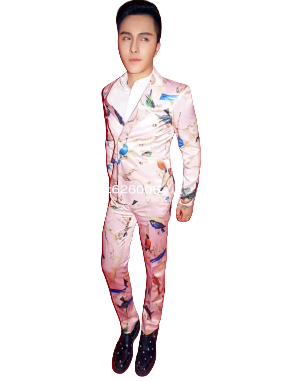 남성 패션 꽃무늬 핑크 새 프린트 수트 의상 나이트클럽 - Men Formal Party Wear Dress 리뷰 및 가격