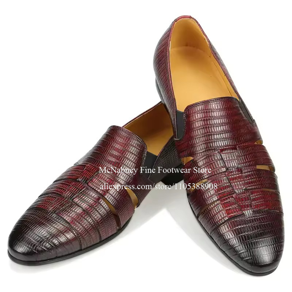 통기성 좋은 컷아웃 버건디 블랙 리자드 가죽 로퍼 슬립 - Formal Men Daily Wear Shoes 리뷰 및 가격