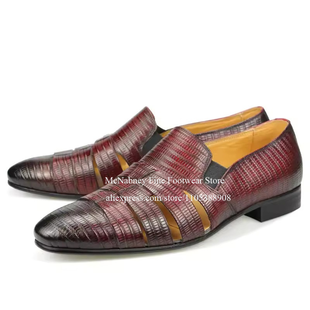 통기성 좋은 컷아웃 버건디 블랙 리자드 가죽 로퍼 슬립 - Formal Men Daily Wear Shoes 리뷰 및 가격