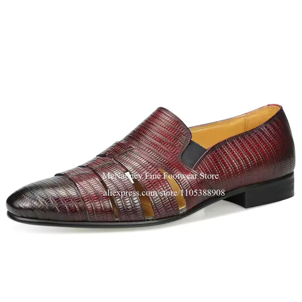 통기성 좋은 컷아웃 버건디 블랙 리자드 가죽 로퍼 슬립 - Formal Men Daily Wear Shoes 리뷰 및 가격