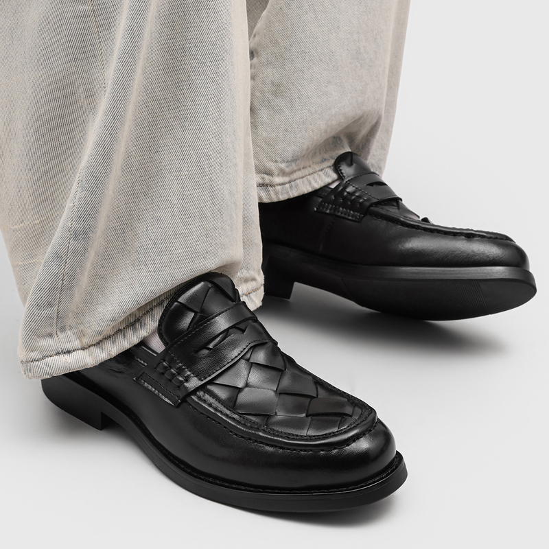 남성 수제 직조 페니 로퍼 블랙 낮은 굽 정장용 레트로 - Men'S Formal Office Wear Shoes 리뷰 및 가격
