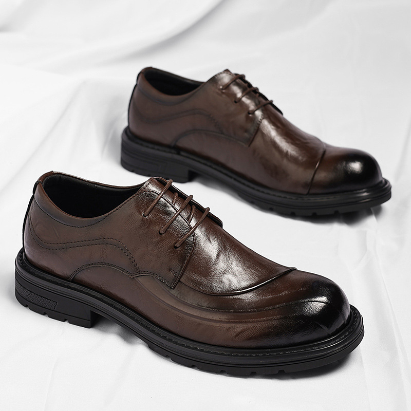 브라운 광택 가죽 레이스업 청키 솔 정장 비즈니스 오피 - Men Formal Wear For Wedding 리뷰 및 가격