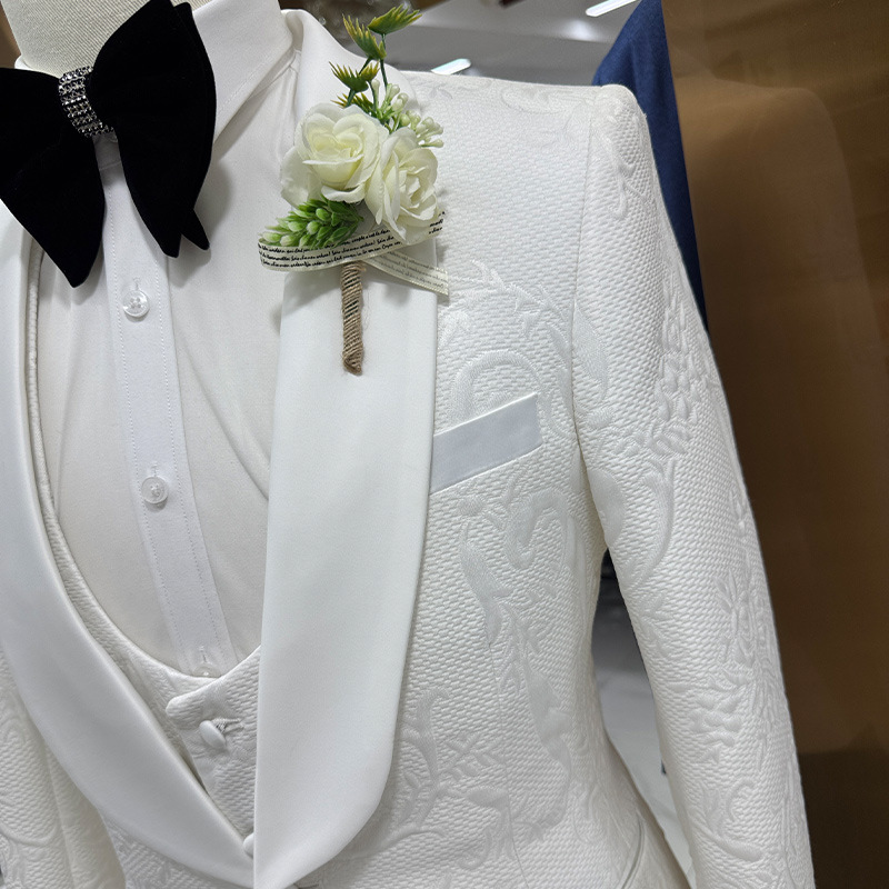 남성 웨딩 정장 화이트 3피스 세트 자카드 재킷 조끼  - Men Formal Wear For Wedding 리뷰 및 가격