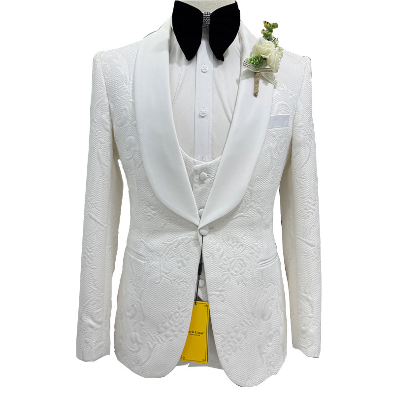 남성 웨딩 정장 화이트 3피스 세트 자카드 재킷 조끼  - Men Formal Wear For Wedding 리뷰 및 가격