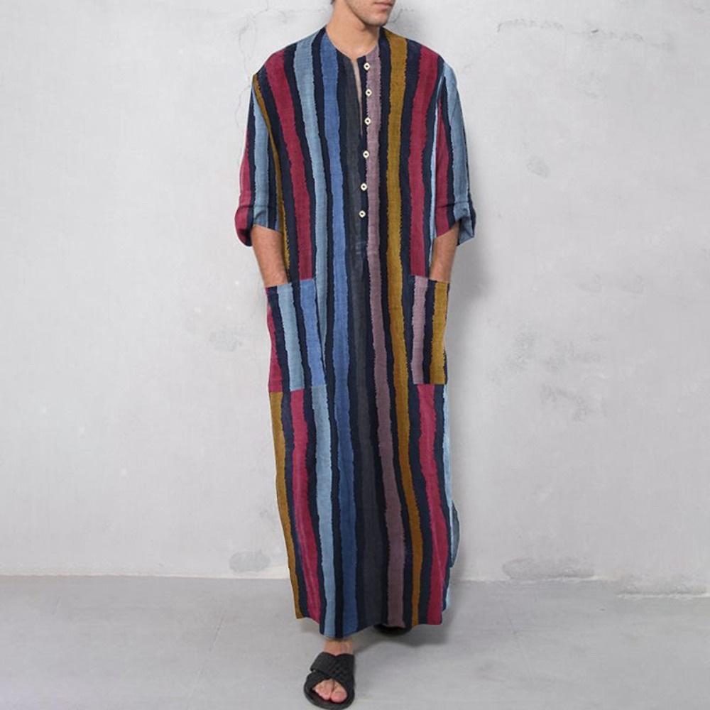 2026 신상 스트라이프 프린트 무슬림 코튼 로브 아랍 - Men Formal Wear Shirts 리뷰 및 가격