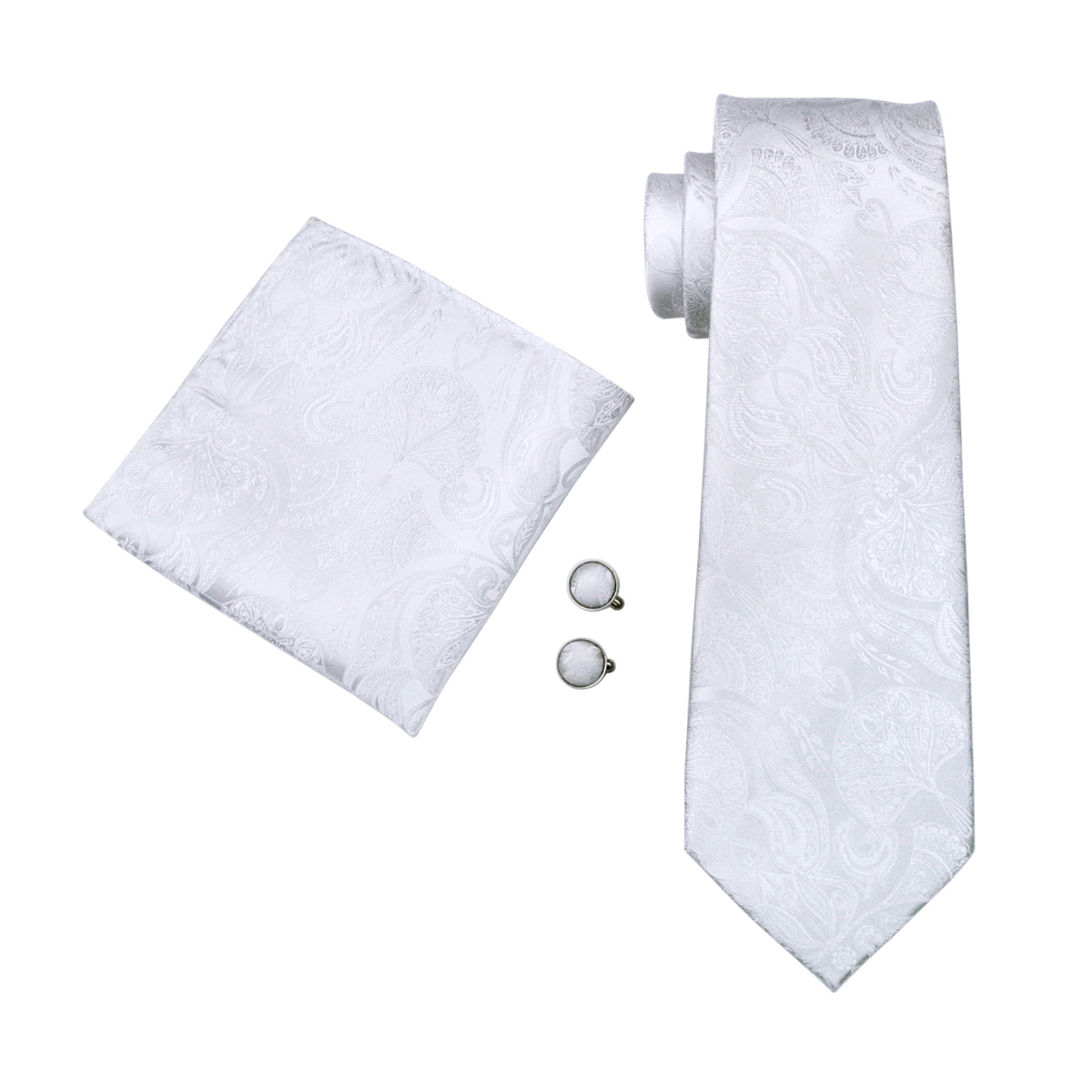 FA-393 남자 넥타이 화이트 페이즐리 실크 자카드  - Cufflinks Silver Set 리뷰 및 가격