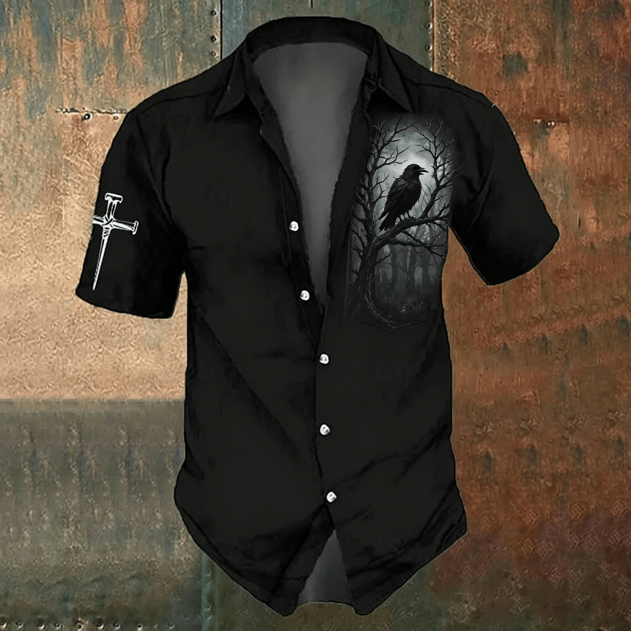 남성용 블랙 크로스 프린트 캐주얼 셔츠, 봄과 여름을  - Men'S Gothic Formal Wear 리뷰 및 가격