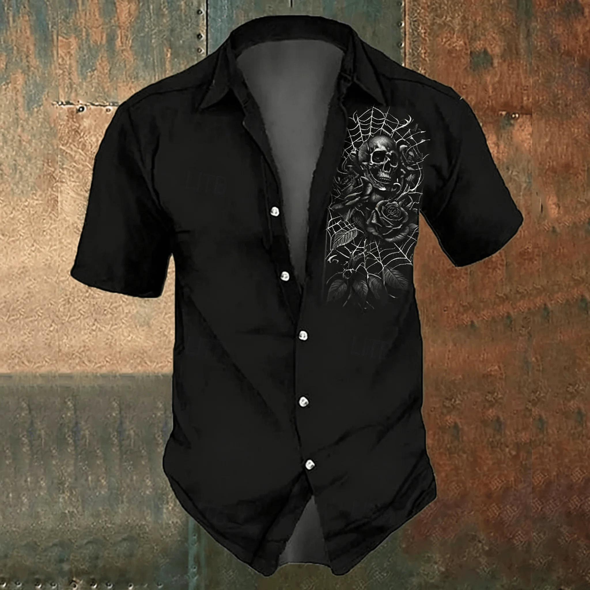 남성용 블랙 크로스 프린트 캐주얼 셔츠, 봄과 여름을  - Men'S Gothic Formal Wear 리뷰 및 가격