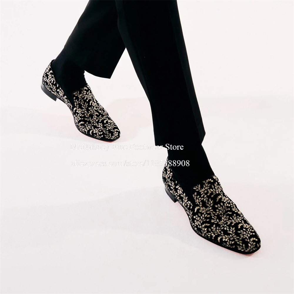 남성용 블랙 실크 벨벳 슬립온 로퍼, 잎사귀 자수 남성 - Men Formal Party Wear Dress 리뷰 및 가격