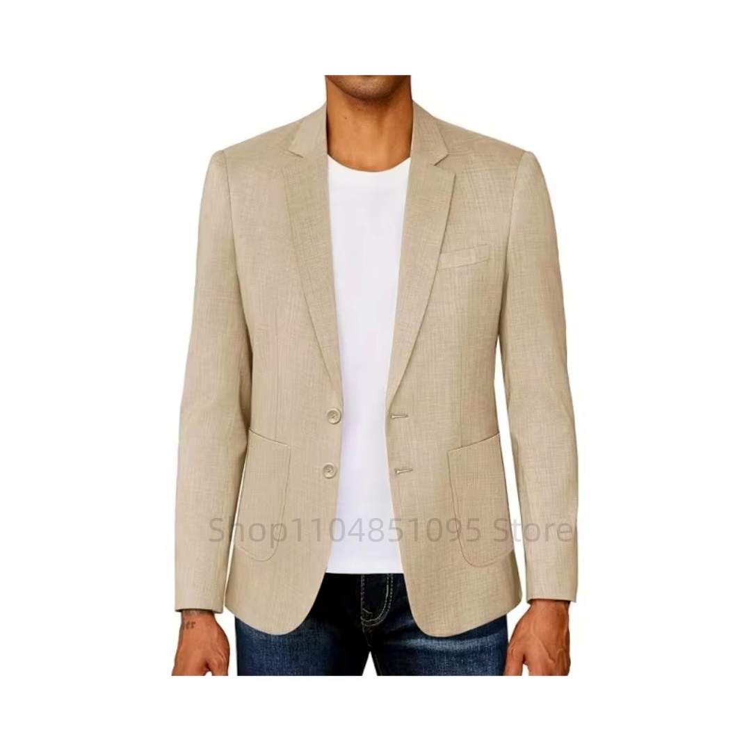 슬림핏 남성용 베이지/블루 리넨 블레이저 캐주얼 파티  - Men Formal Wear With Coat 리뷰 및 가격