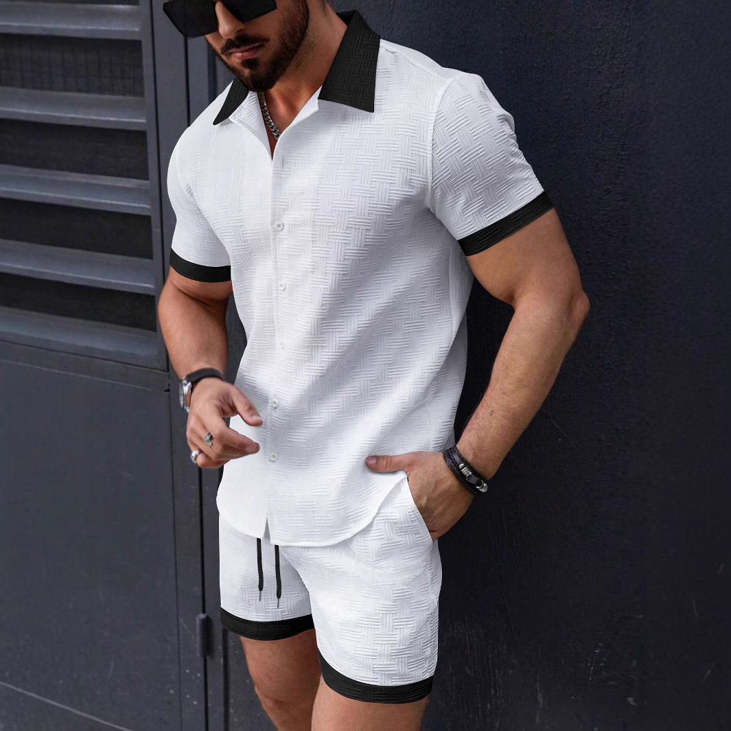 매칭 세트 트렌드 남성 정장 린넨 반팔 자카드 셔츠 및 - Men'S Formal Beach Wear 리뷰 및 가격