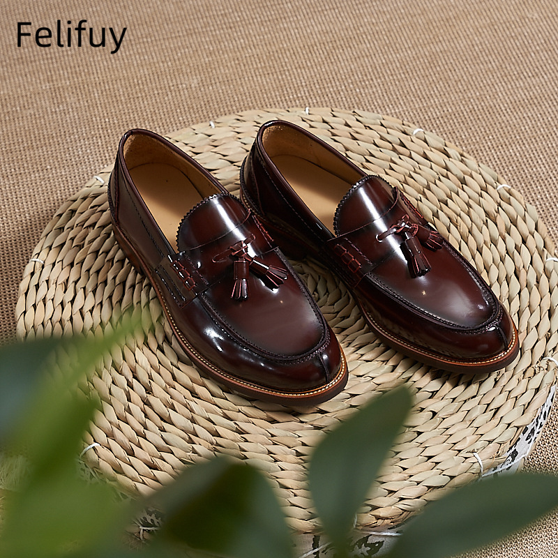 새로운 브라운 남성 플랫 로퍼 소가죽 스웨이드 태슬 캐 - Men Formal Wear For Wedding 리뷰 및 가격