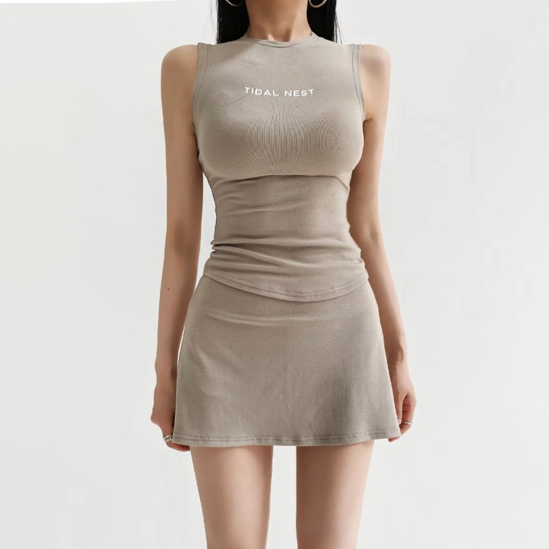새로운 레터 프린트 라운드넥 슬림핏 민소매 베스트 스플 - Slim Fit Suit Set 리뷰 및 가격