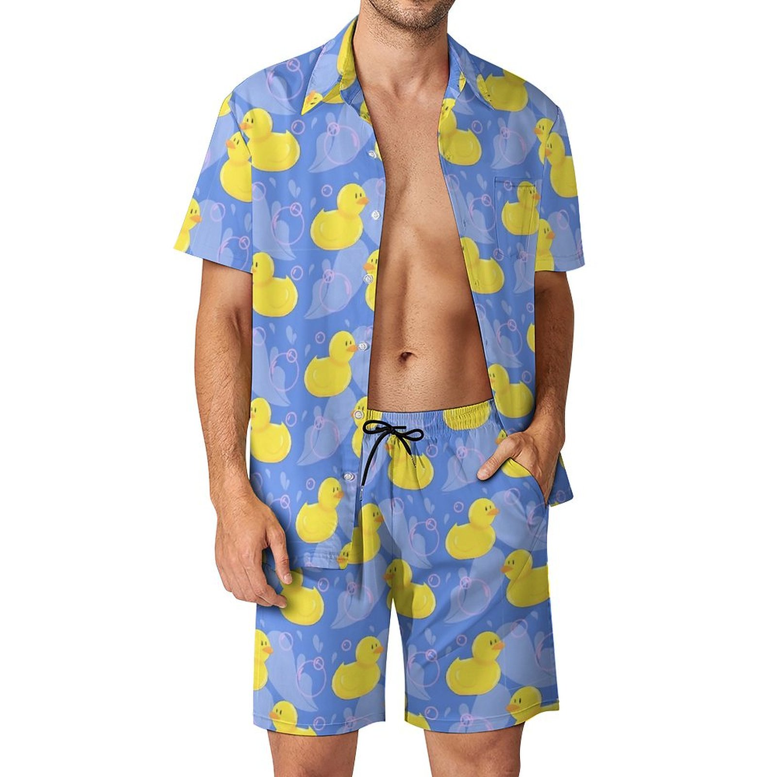 남성용 노란색 고무 오리 3D 프린트 셔츠 세트, 반팔 - Men'S Formal Beach Wear 리뷰 및 가격