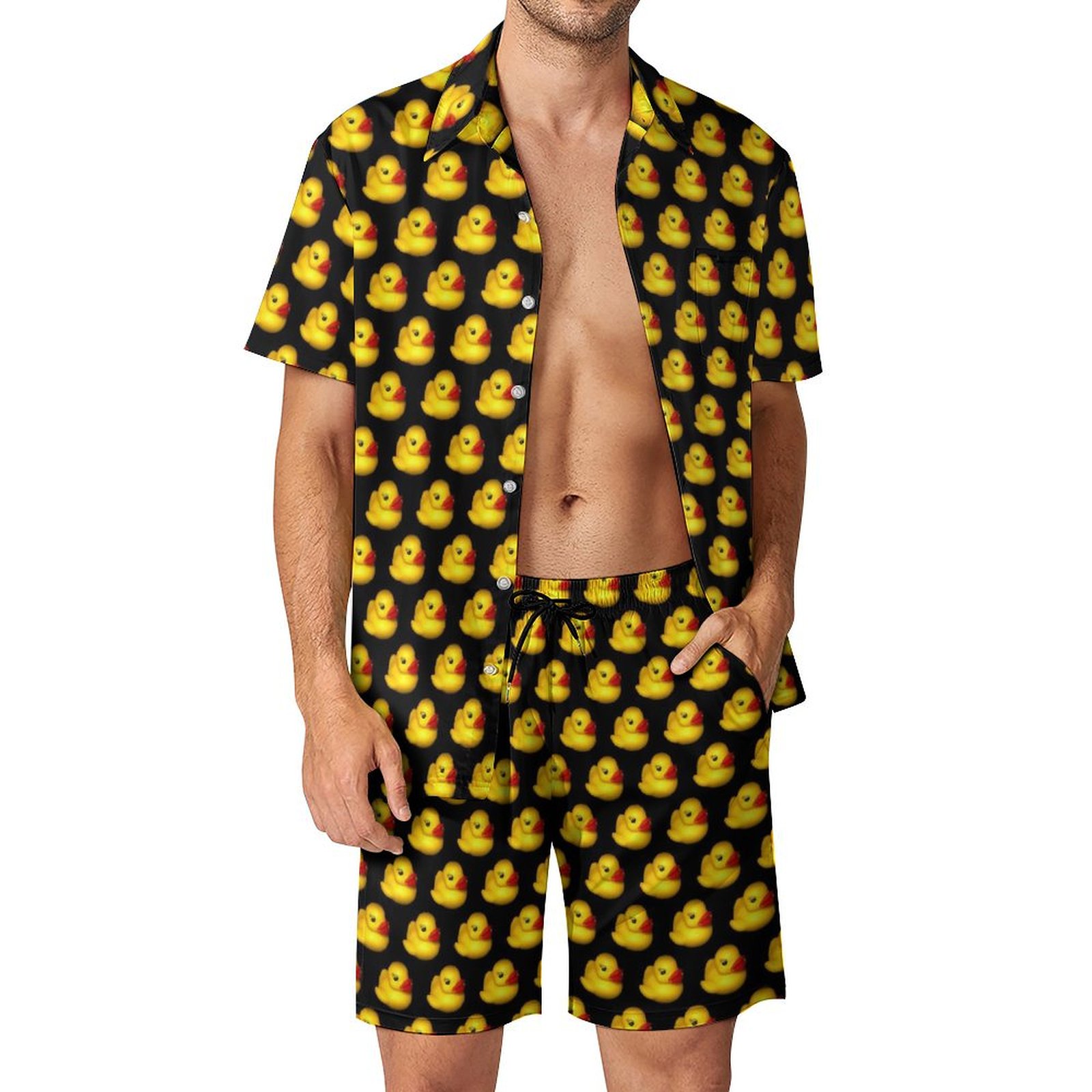 남성용 노란색 고무 오리 3D 프린트 셔츠 세트, 반팔 - Men'S Formal Beach Wear 리뷰 및 가격