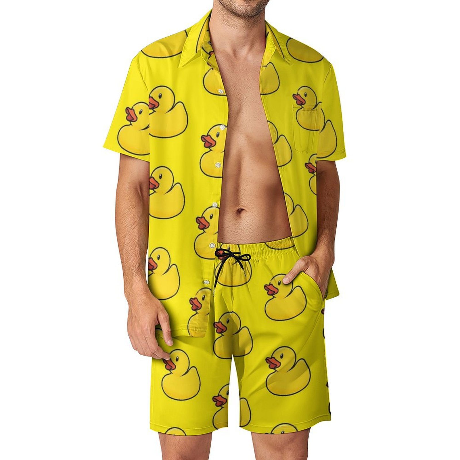 남성용 노란색 고무 오리 3D 프린트 셔츠 세트, 반팔 - Men'S Formal Beach Wear 리뷰 및 가격