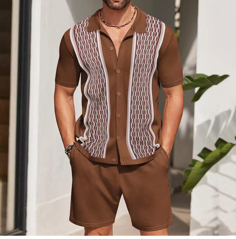 간단한 남자 셔츠 세트 빈티지 스트라이프 옷깃 짧은 소 - Men'S Formal Beach Wear 리뷰 및 가격