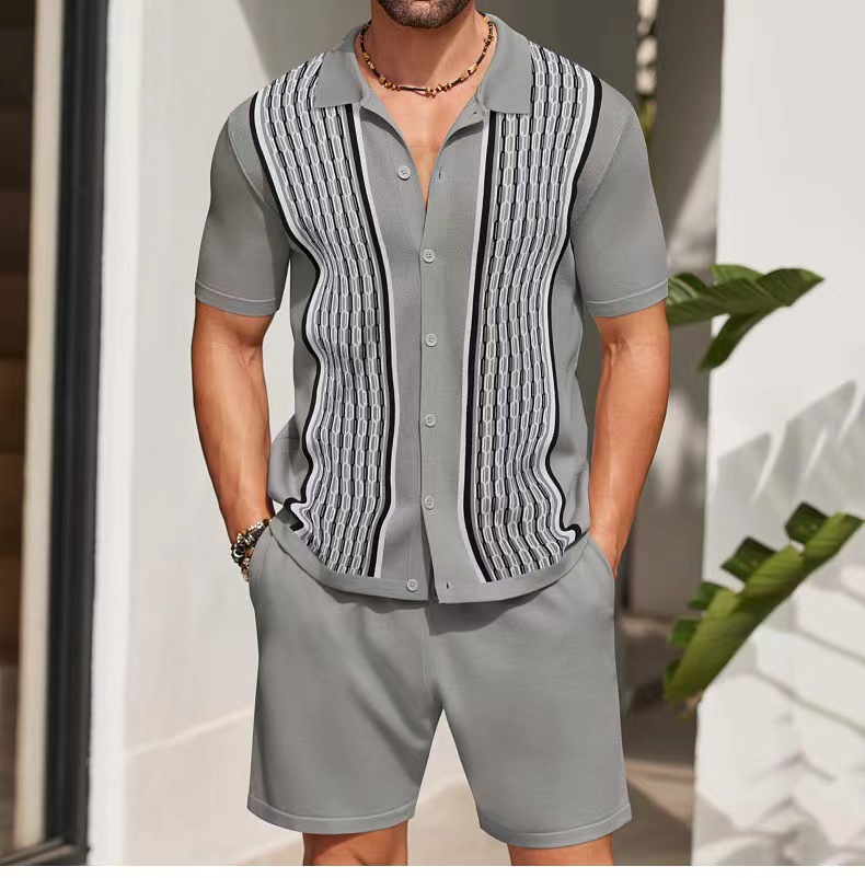 간단한 남자 셔츠 세트 빈티지 스트라이프 옷깃 짧은 소 - Men'S Formal Beach Wear 리뷰 및 가격