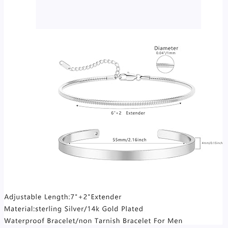 남성용 쌓을 수 있는 팔찌, 925 스털링 실버/14K - Cufflinks Silver Set 리뷰 및 가격