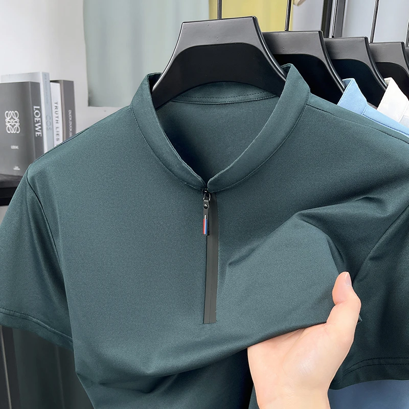 남성 비즈니스 정장 하프 지퍼 스탠드 칼라 셔츠 반팔  - Men Formal Wear Shirts 리뷰 및 가격