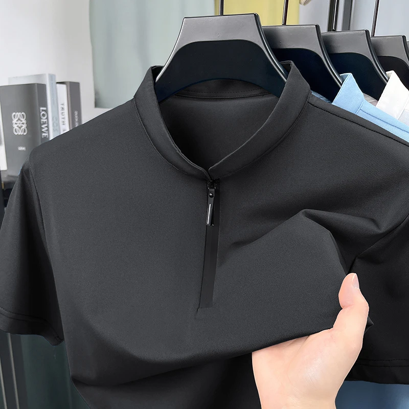 남성 비즈니스 정장 하프 지퍼 스탠드 칼라 셔츠 반팔  - Men Formal Wear Shirts 리뷰 및 가격