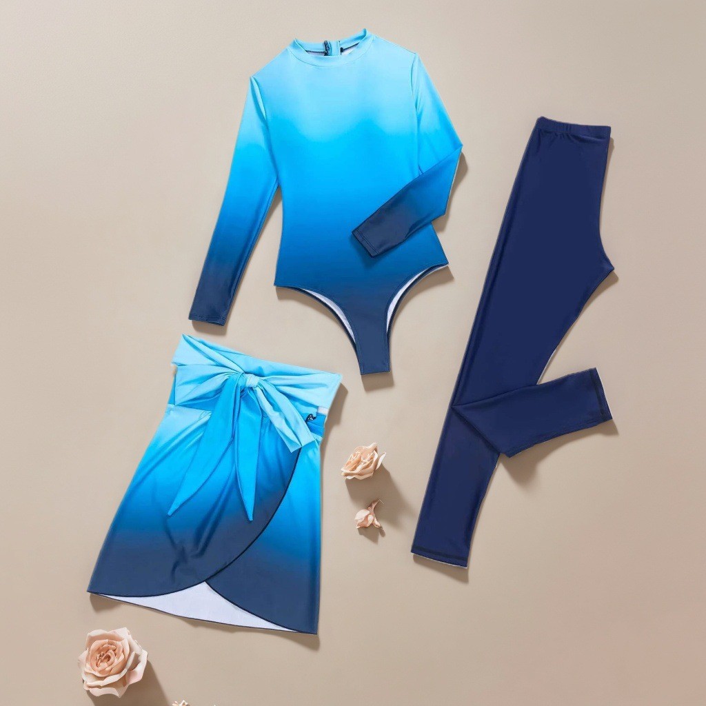 블루 긴팔 수영복 하이넥 랩 스커트 수영복 타이 프론트 - Slim Fit Suit Set 리뷰 및 가격