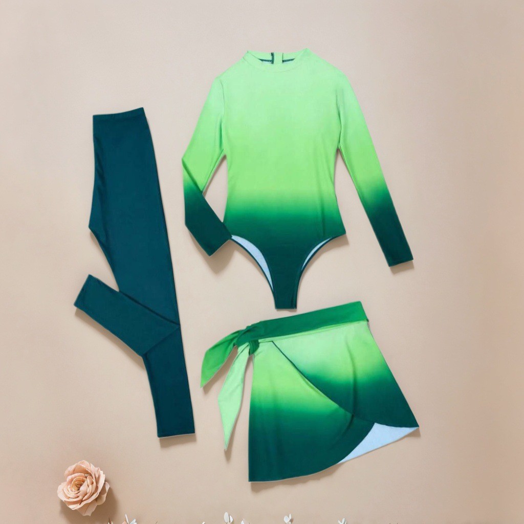 블루 긴팔 수영복 하이넥 랩 스커트 수영복 타이 프론트 - Slim Fit Suit Set 리뷰 및 가격