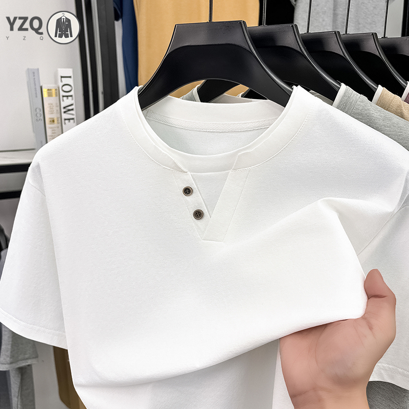 남성용 반팔 티셔츠 헨리넥 페이크 투피스 캐주얼 탑 통 - Slim Fit Suit Set 리뷰 및 가격